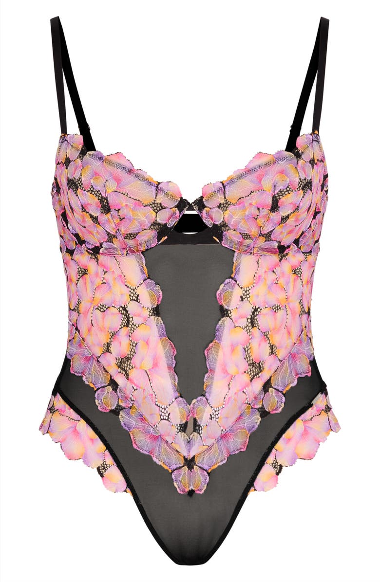 SAVAGE X FENTY Sun Tide Floral Lace Underwire Teddy, Alternate, color, Black Caviar