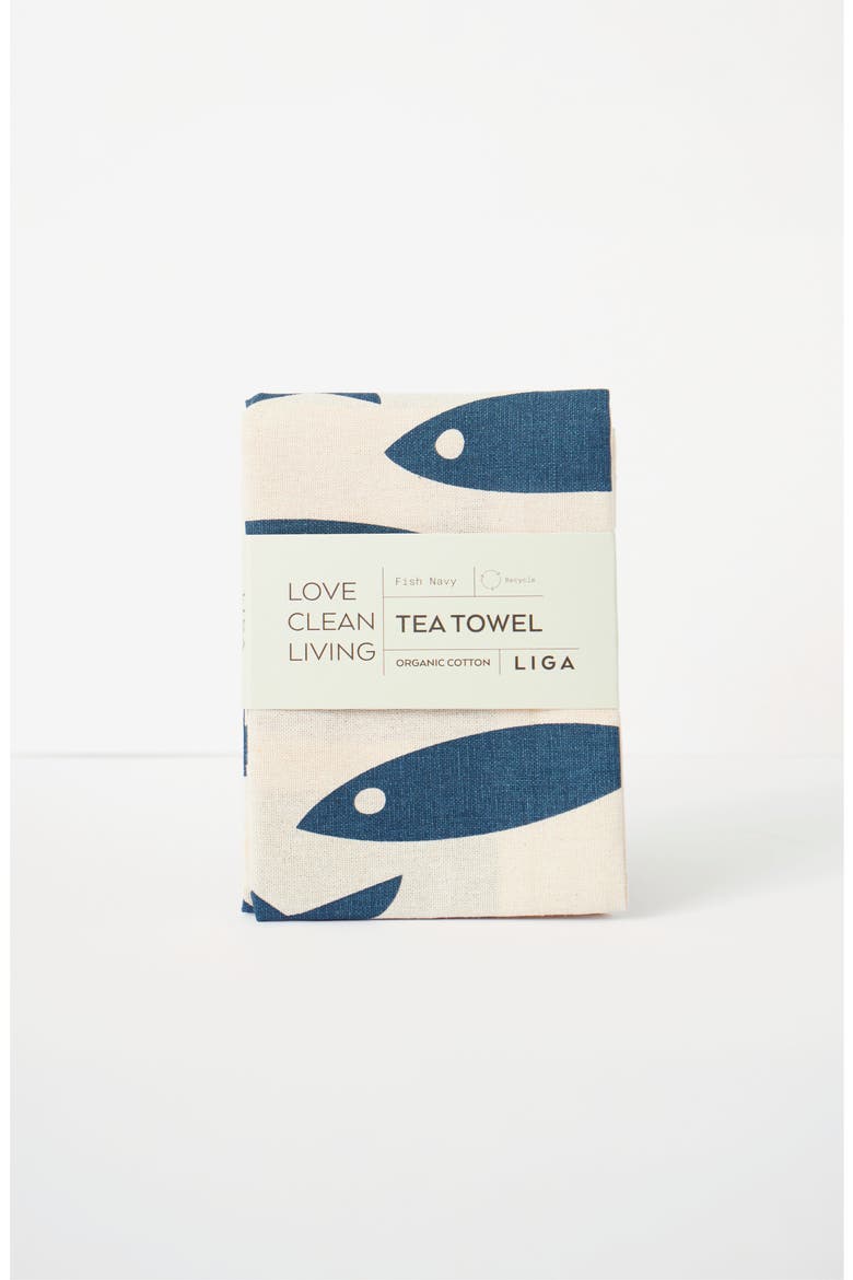 Tea Towels - Fish Set of 2 + Dishcloths Set of 2 - Fish and Wave, Alternate, color, Fish and Wave