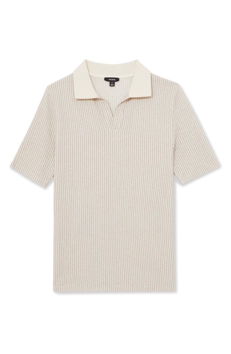 Reiss Hall Stripe Johnny Collar Polo, Alternate, color, Ecru/ Taupe Brown