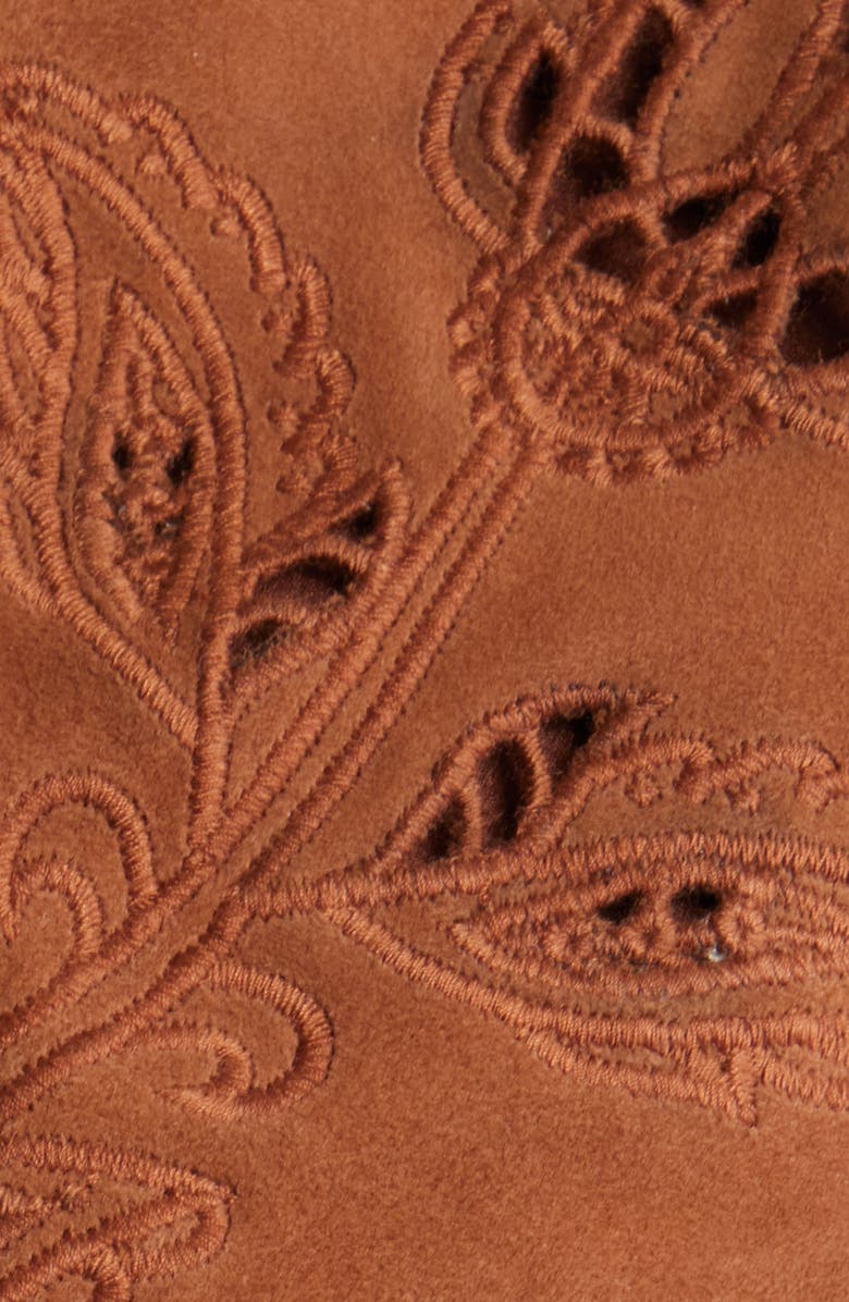 FARM Rio Richilieu Embroidered Genuine Leather Crop Jacket, Alternate, color, Caramel