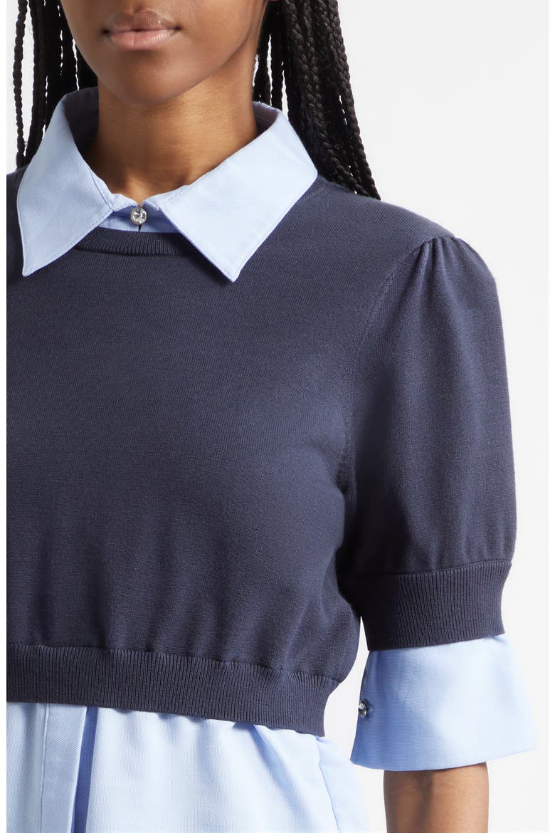 Capucine Mixed Media Top, Alternate, color, NAVY/ RAIN CLOUD
