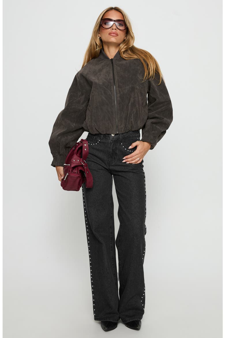 Saving Up Studded Mid Rise Straight Leg Jeans, Alternate, color, JET BLACK