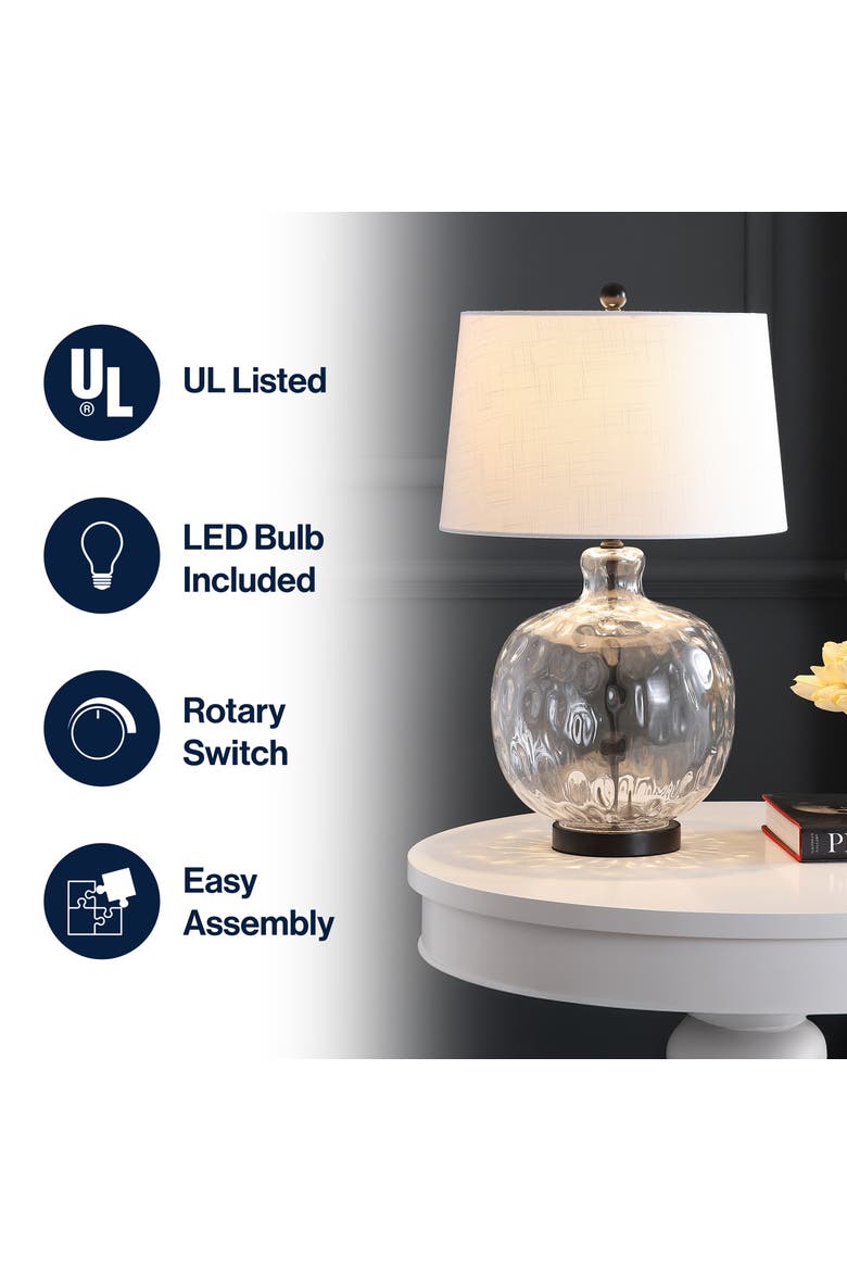 Rae 26.5" Glass/Metal LED Table Lamp, Clear/Black, Alternate, color, Clear/black