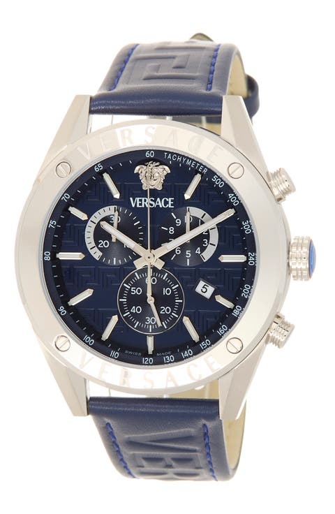 Athletic Chrono Leather Strap Watch, 44mm