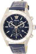 Versace Athletic Chrono Leather Strap Watch, 44mm