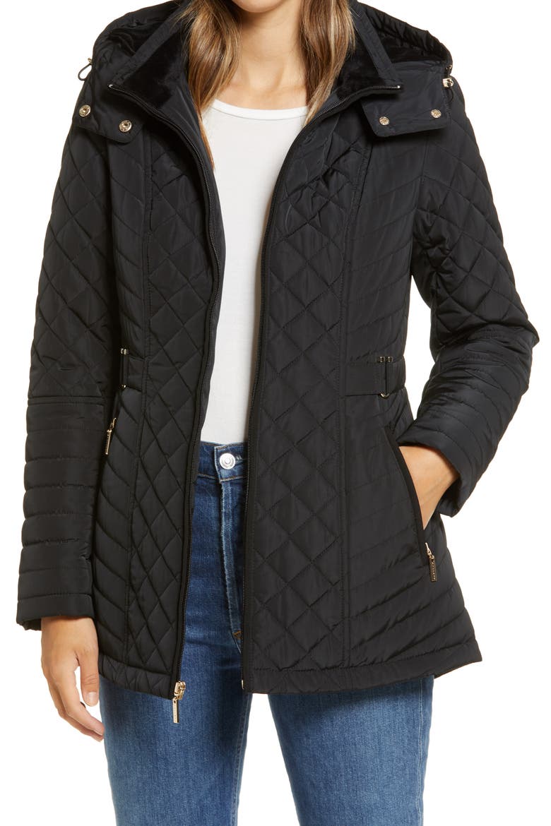Quilted Hooded Jacket, Main, color, BLACK