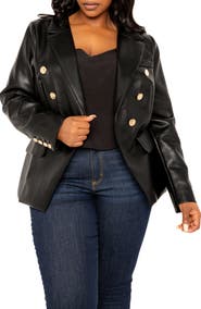 BUXOM COUTURE Faux Leather Double Breasted Blazer