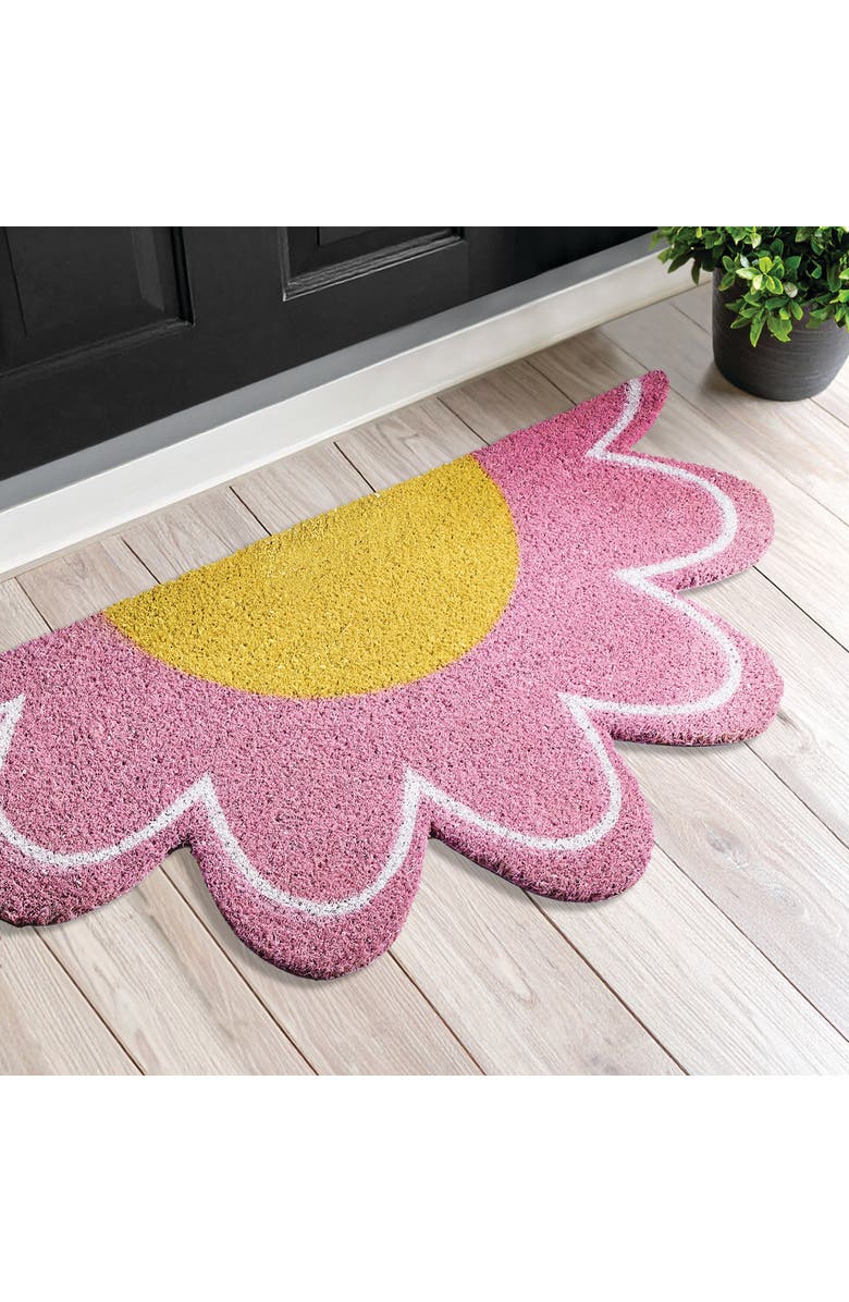 mDesign Daisy Half-Circle Coir Doormat - Large Welcome Mat for Front Door, Pink, Alternate, color,