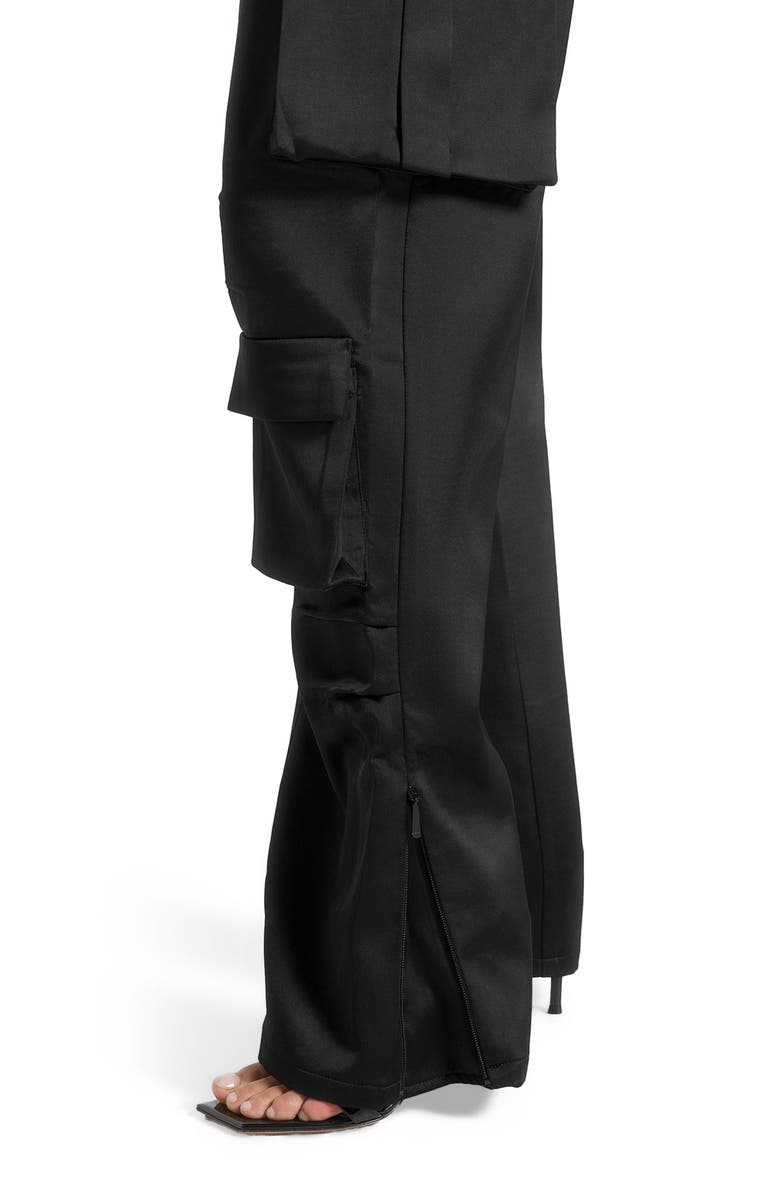 Manière De Voir Emilie Satin High Waisted Cargo Pants, Alternate, color, Black