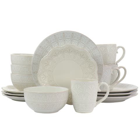 White Lace 16 Piece Luxurious Stoneware Dinnerware with Complete Setting for 4