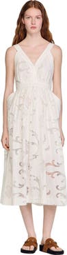 SANDRO Openwork floral cotton maxi dress