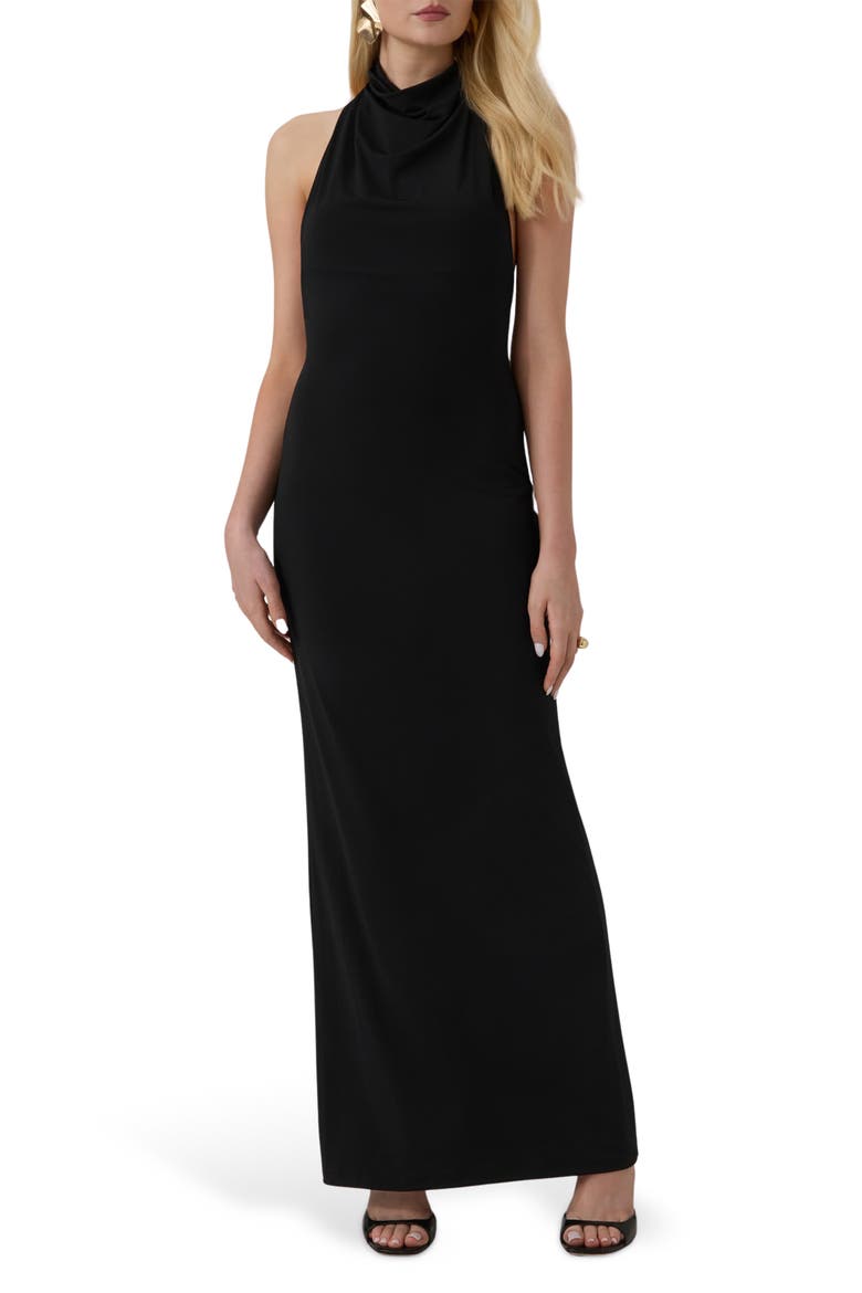 Harley Halter Cowl Neck Maxi Dress, Main, color, JBLACK-BLACK