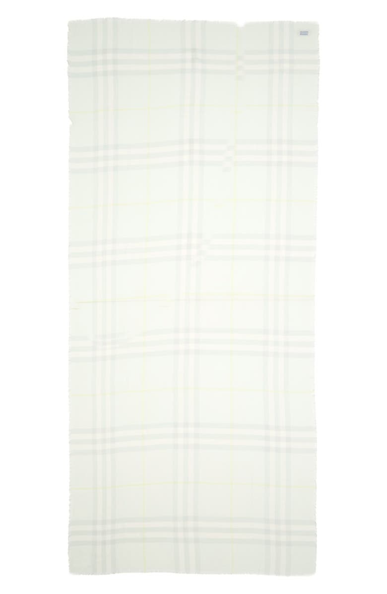 Burberry Giant Check Wool Fringe Scarf, Main, color, Mint