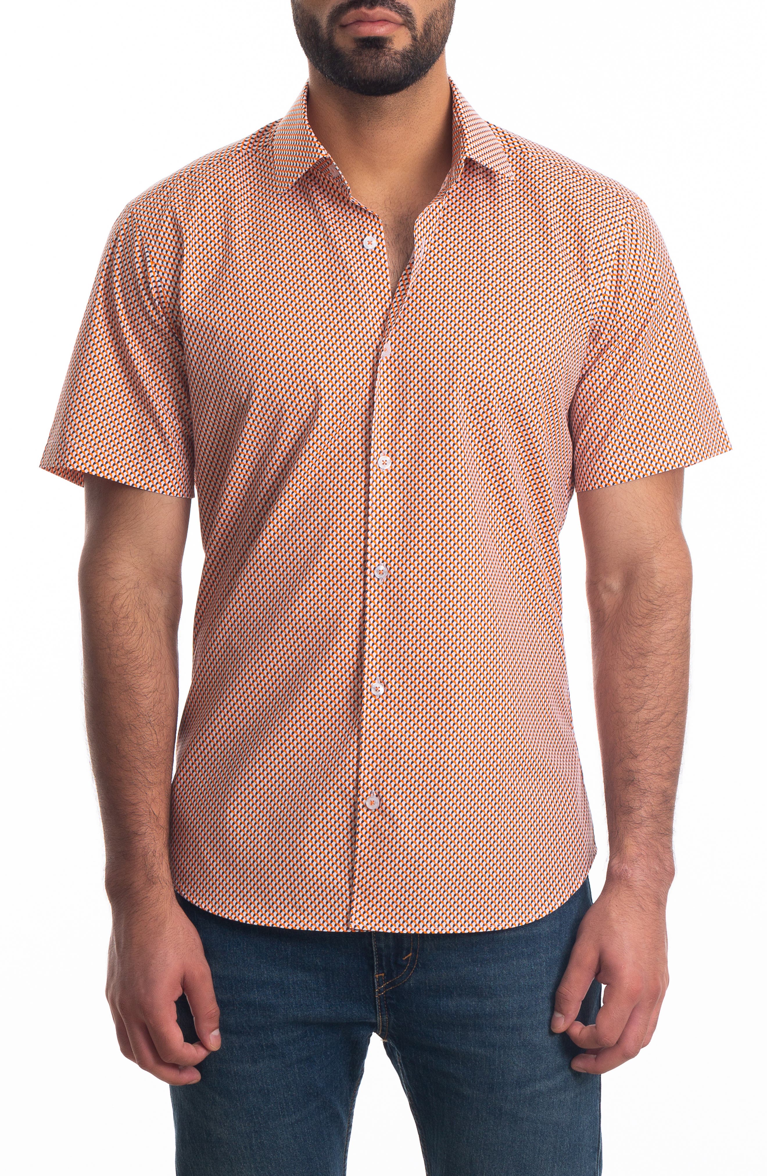 Jared Lang Trim Fit Short Sleeve Cotton Button-Up Shirt