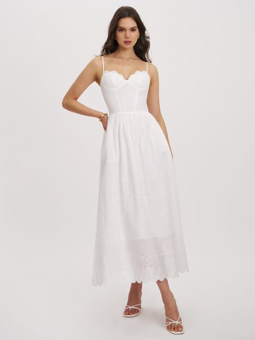Miss Circle Oberon Cotton Eyelet Lace-up Back Maxi Dress In White