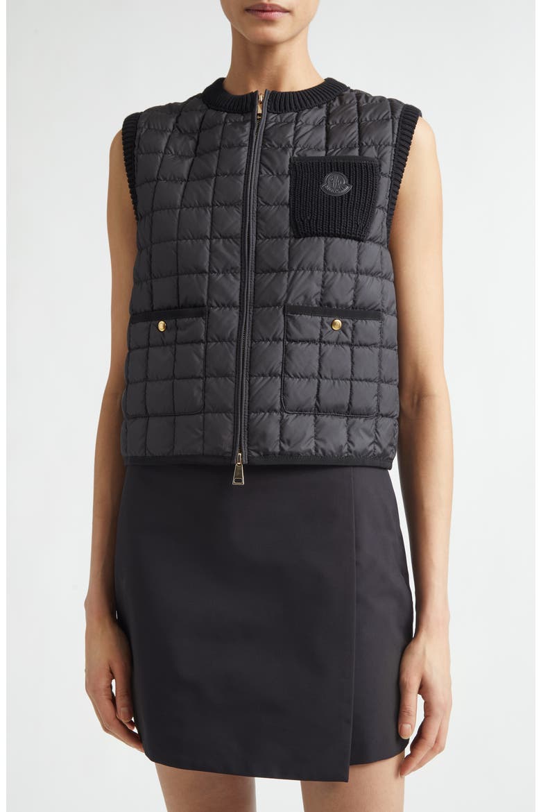 Knit & Quilted Down Vest, Main, color, BLACK