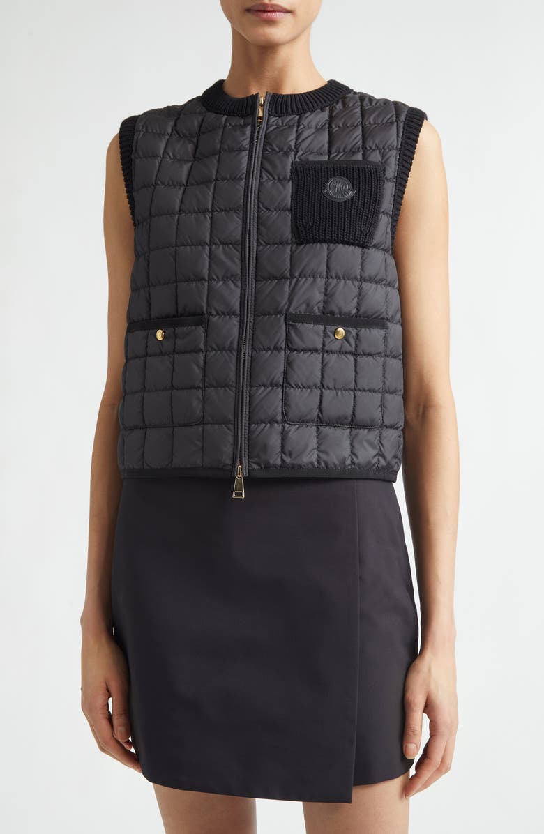 Moncler Knit & Quilted Down Vest, Main, color, Black