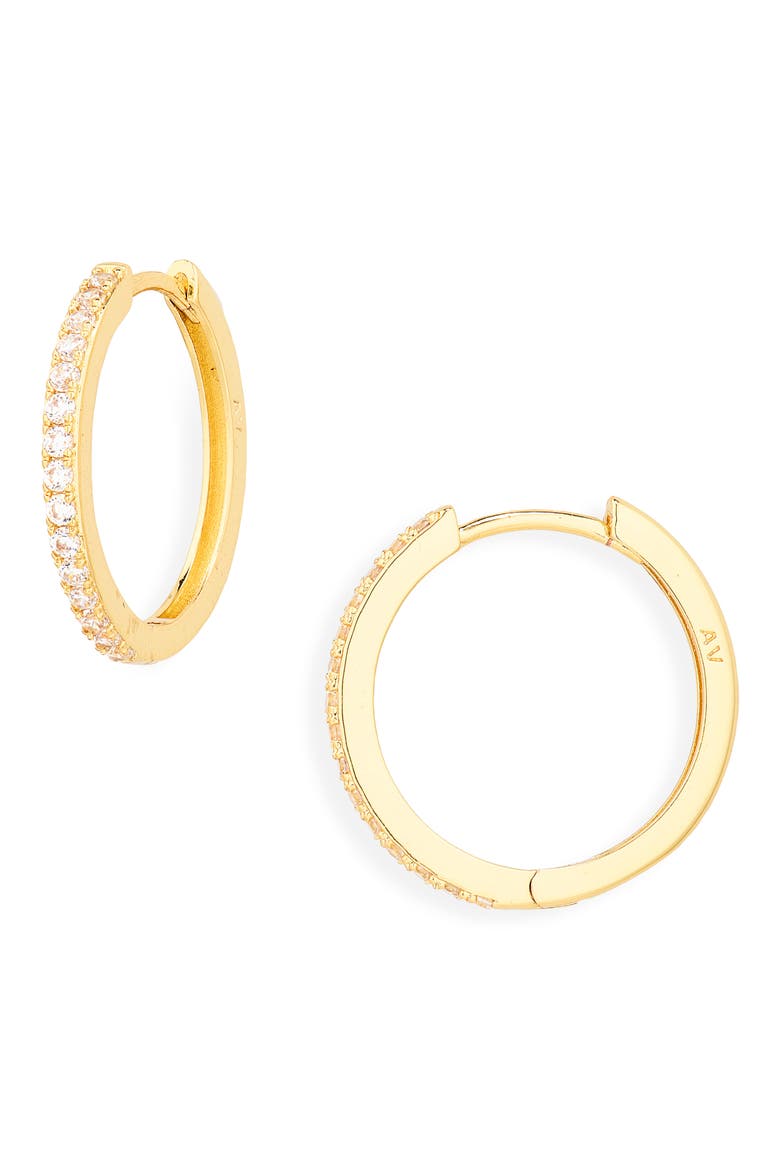 Medium Pavé Crystal Hoop Earrings, Main, color, GOLD