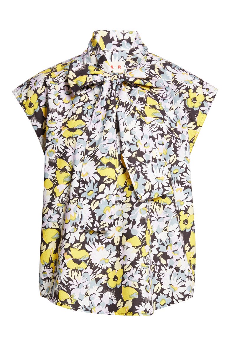 Pop Flowers Print Cotton Bow Top, Alternate, color, PFY56 MAIZE