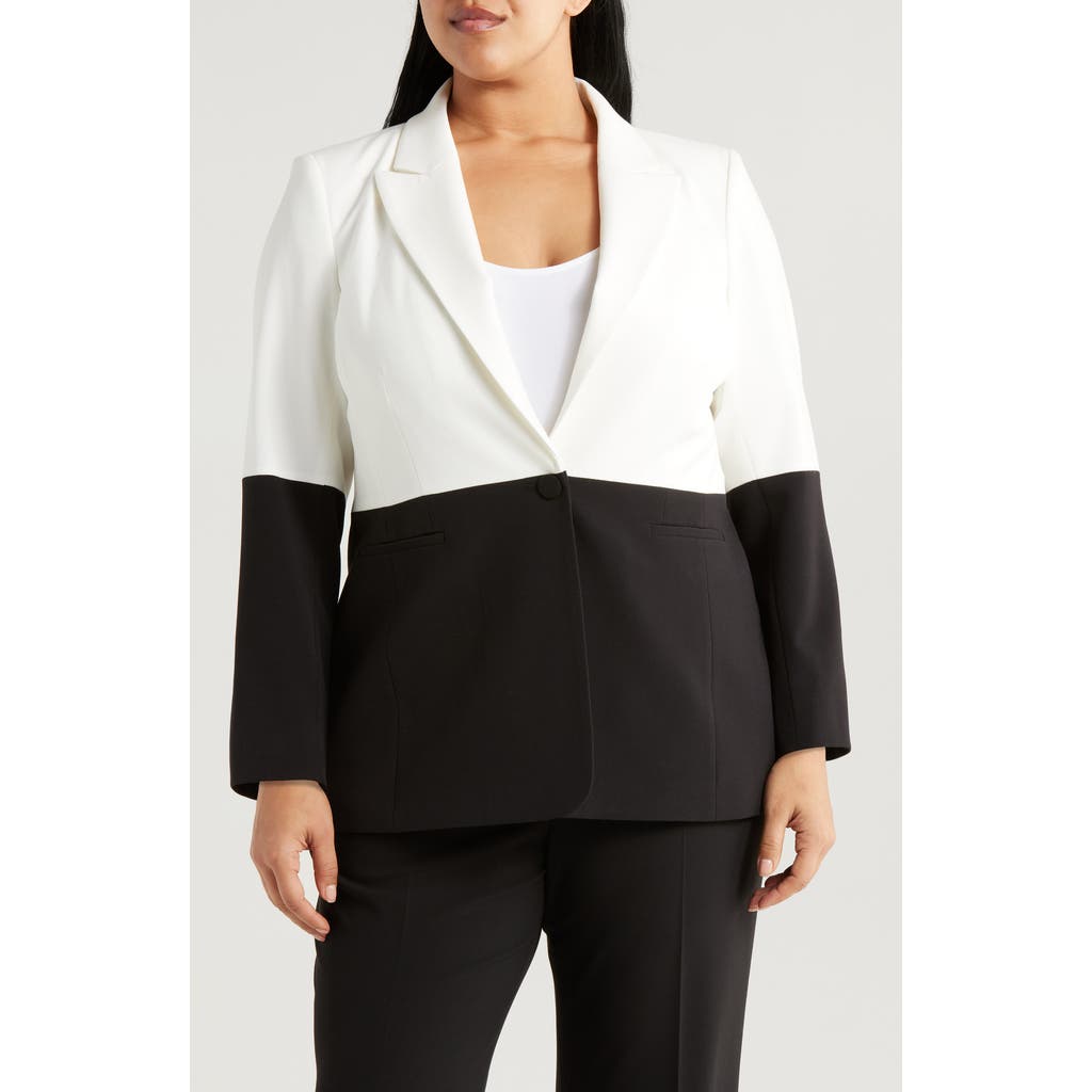 Tahari Asl Colorblock Blazer In White Black