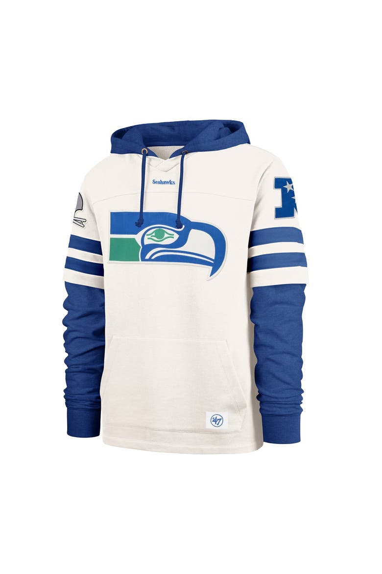 Men's '47  Cream Seattle Seahawks Split Zone Cornerback Duo Lacer Hoodie, Alternate, color, Cream