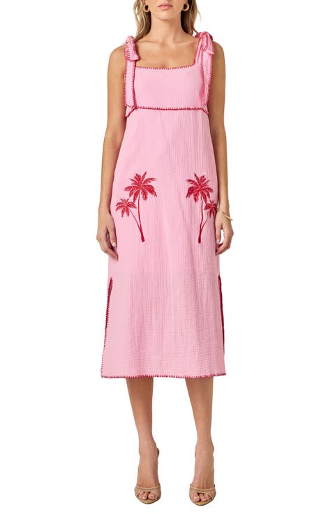 Tropical Embroidery Midi Dress