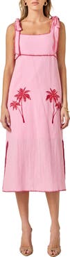 English Factory Tropical Embroidery Midi Dress