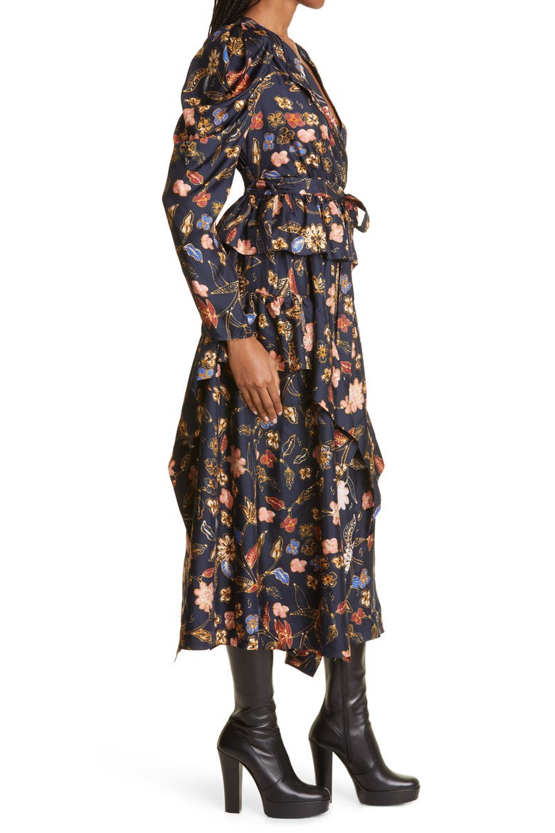 Virginia Floral Print Long Sleeve Silk Midi Dress, Alternate, color, ODESSA