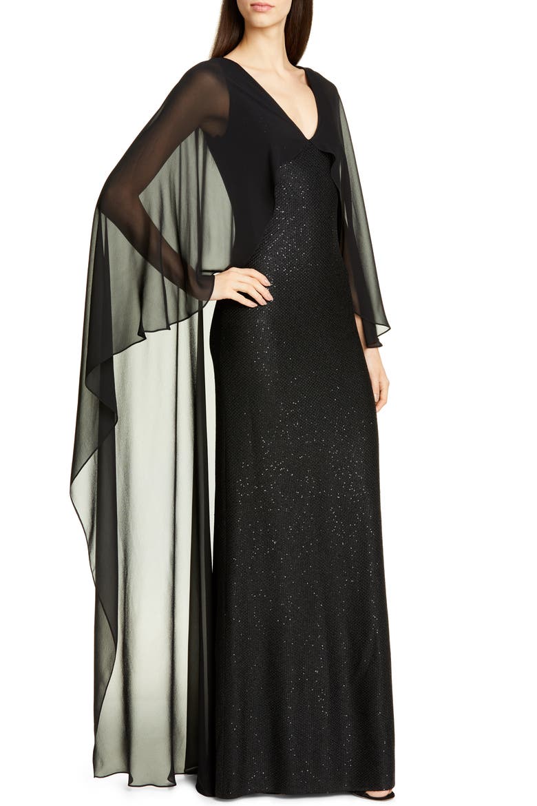 Sculpted Sequin Tuck Knit Gown, Alternate, color, CAVIAR