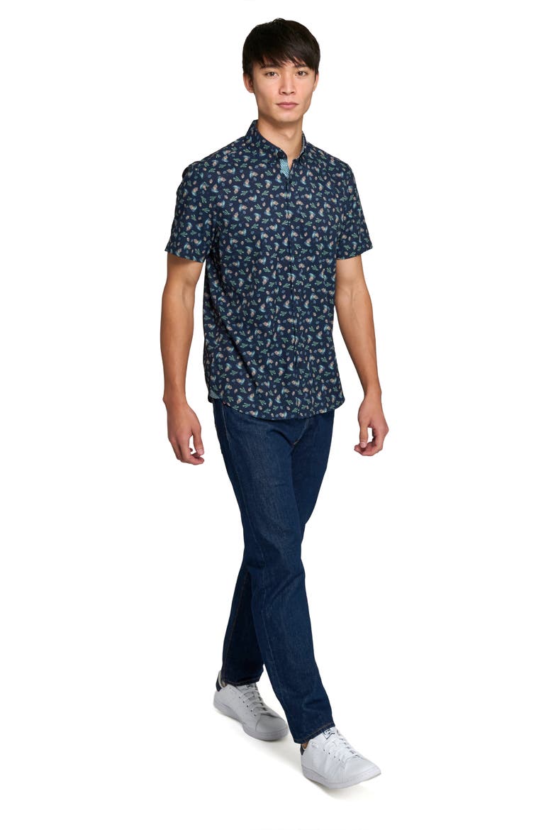 Pine Cone Woven Short Sleeve Basic, Alternate, color, NAVY/GREEN