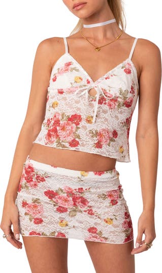 EDIKTED Portofino Floral Sheer Lace Crop Camisole | Nordstrom
