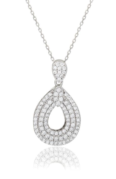 Sterling Silver Pavé Cubic Zirconia Teardrop Pendant Necklace