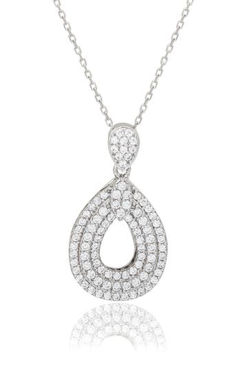 Suzy Levian Sterling Silver Pavé Cubic Zirconia Teardrop Pendant Necklace