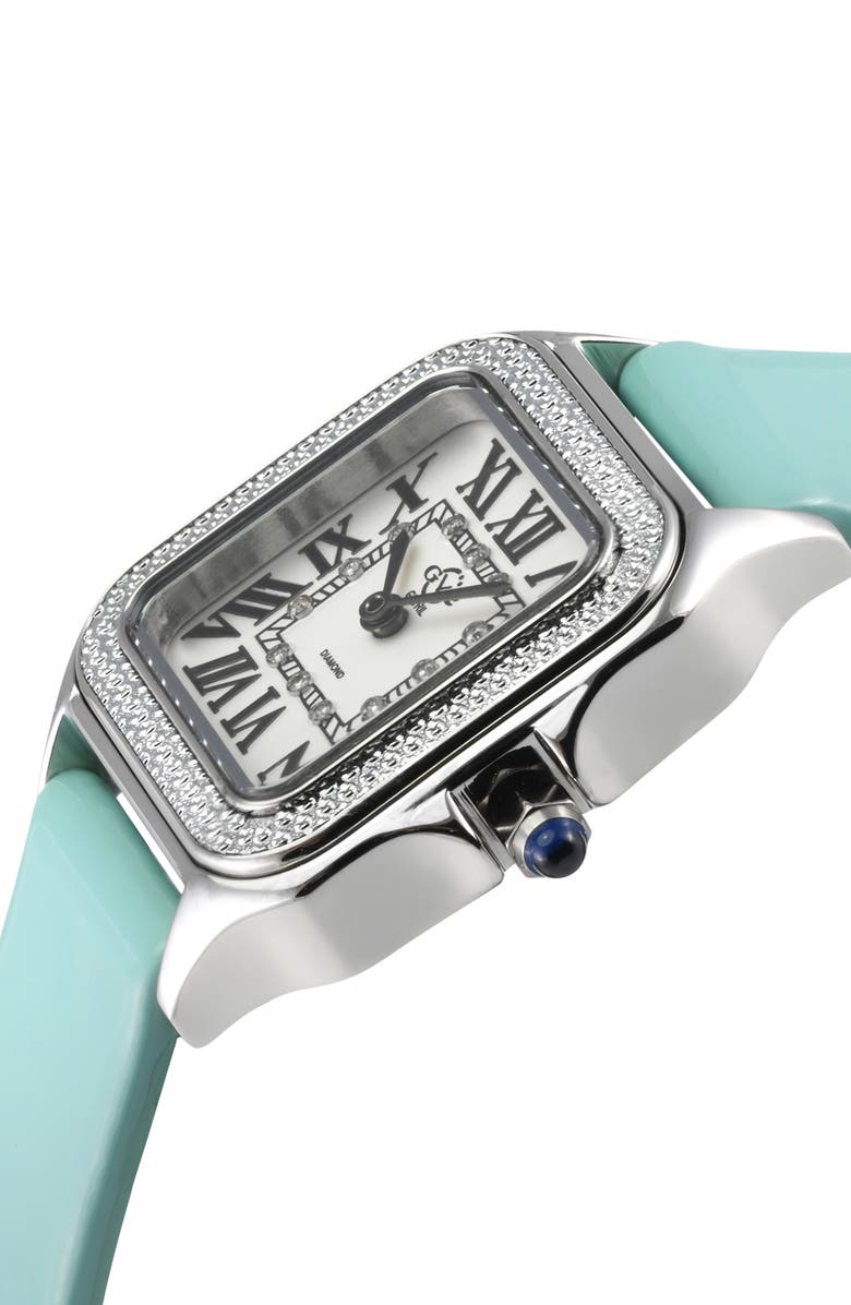 GV2 Milan Diamond Embellished Leather Strap Watch, 27.5mm - 0.06ctw, Alternate, color, Turquoise