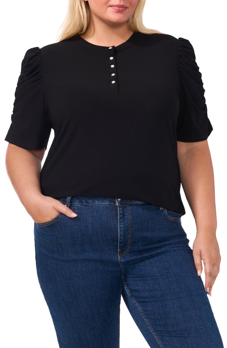 CeCe Shirred Sleeve Knit Henley, Main, color, 