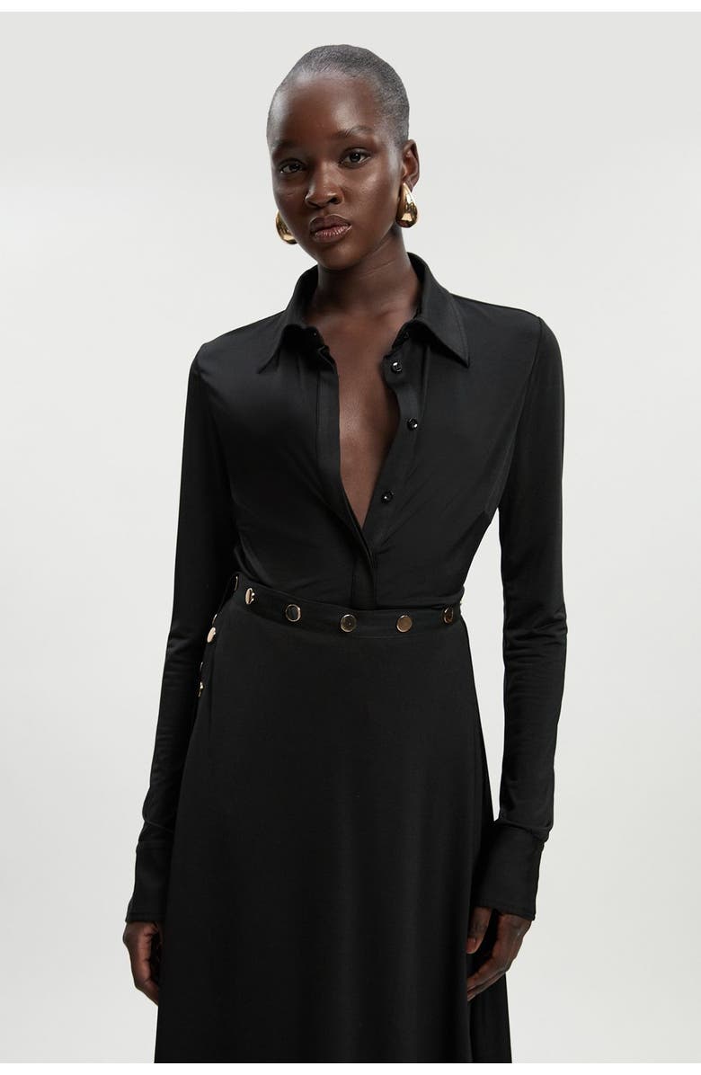 Karen Millen Petite Drapey Crepe Slim Collared Shirt, Main, color, Black