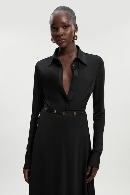 Karen Millen Drapey Crepe Slim Collared Shirt In Black