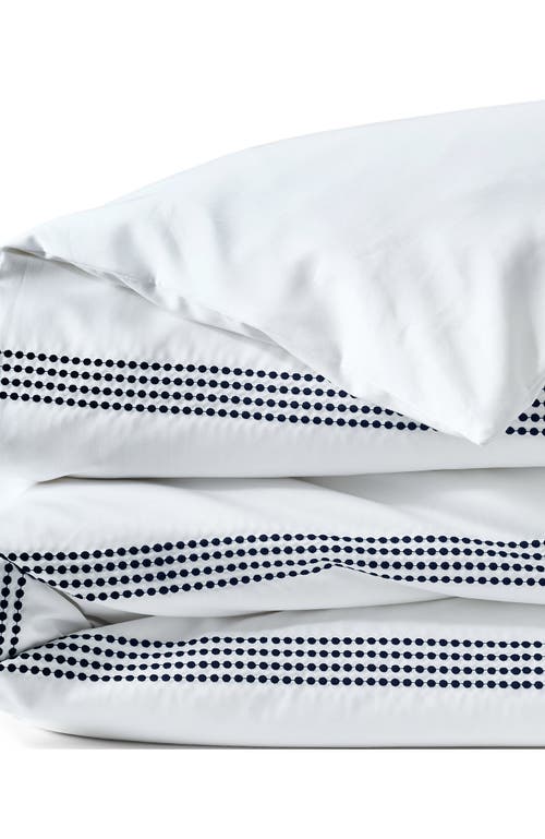 Lands' End 400 Thread Count Premium Supima Cotton No Iron Sateen Embroidered Duvet Bed Cover In Deep Sea Navy Dots