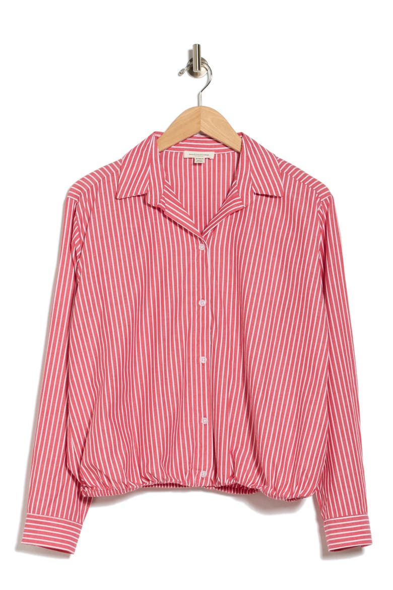 Marin Stripe Cotton Crop Bubble Hem Shirt, Main, color, CURRANT RED