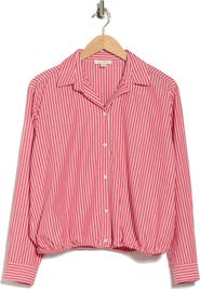 beachlunchlounge Marin Stripe Cotton Crop Bubble Hem Shirt