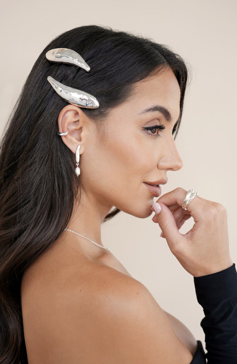 Ettika Sophisticated Metal 2-Pack Barrettes, Alternate, color, Silver