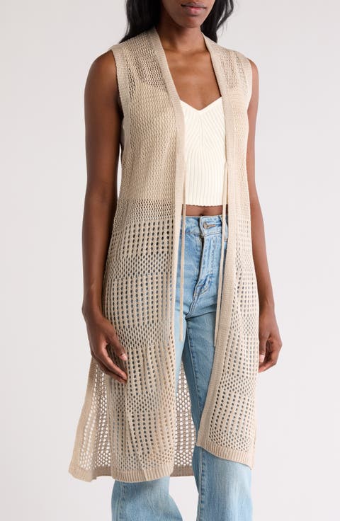 Pointelle & Open Knit Long Sweater Vest