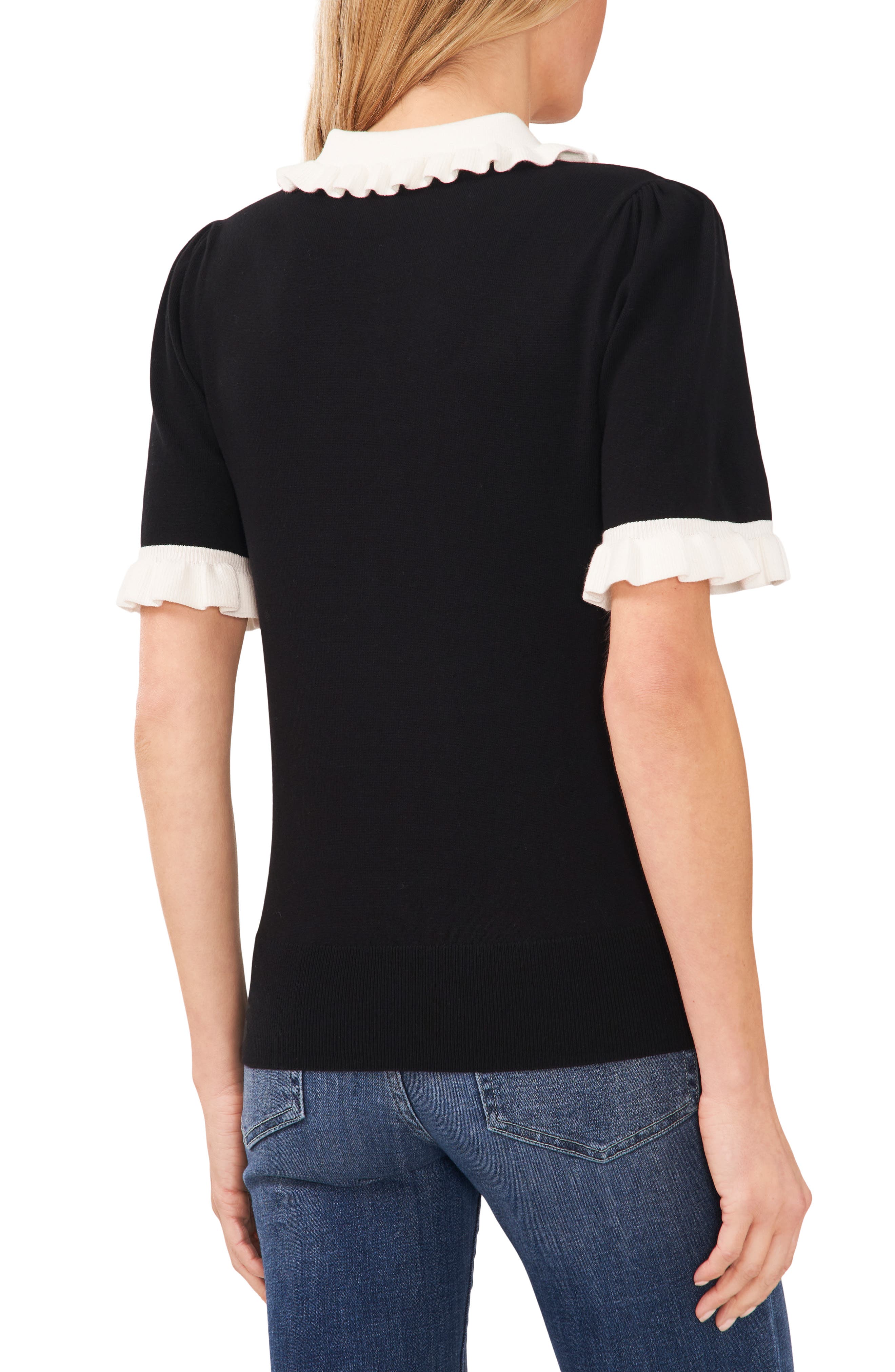 Contrast Trim Short Sleeve Polo Sweater - image 2