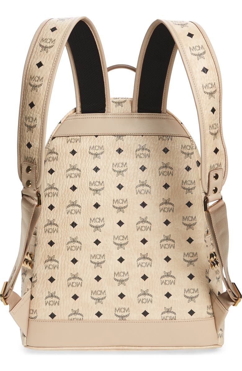 MCM Medium Stark Visetos Studded Backpack, Alternate, color,