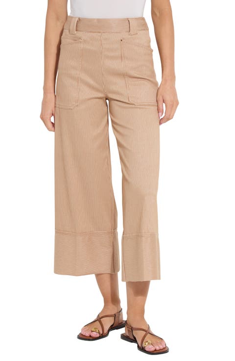 Analia Pinstriped Wide Leg Crop Jeans