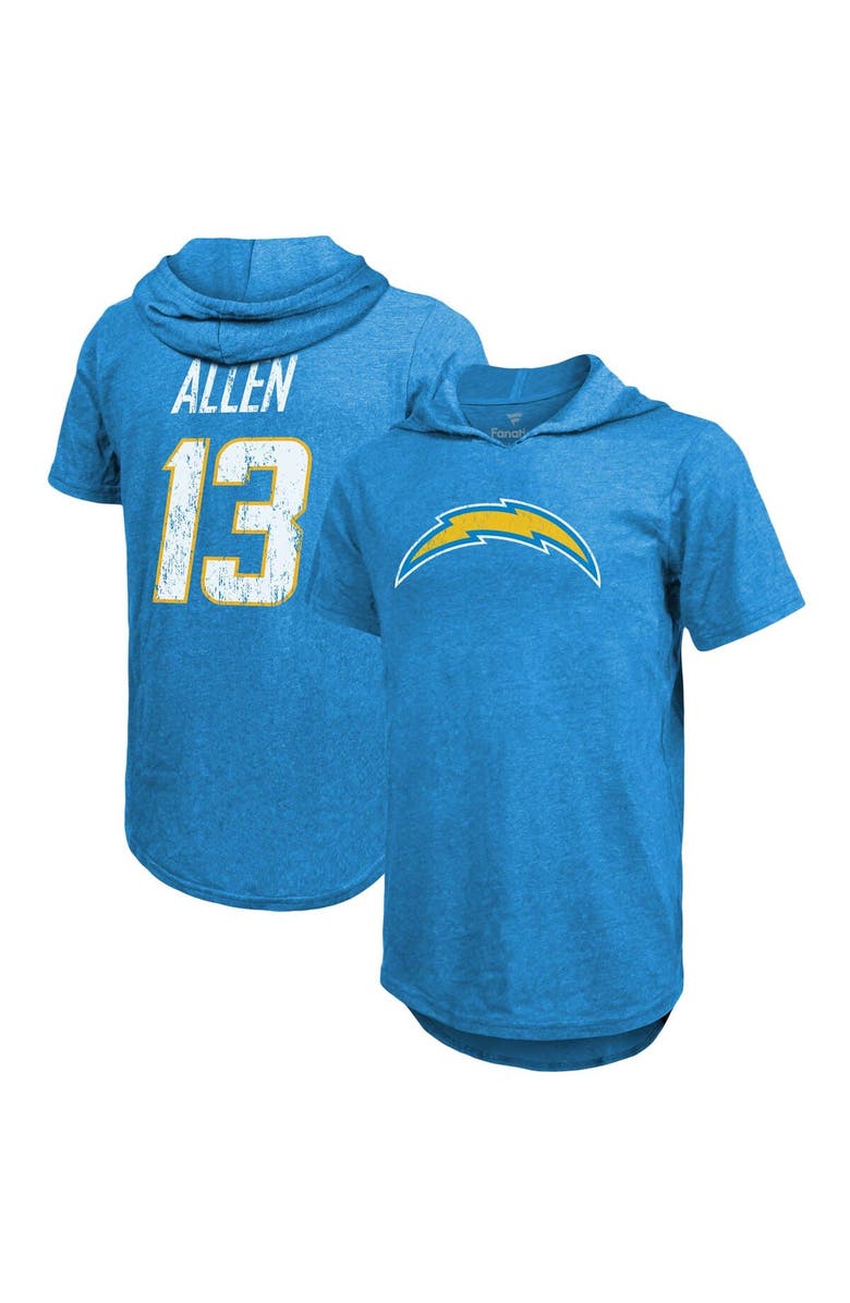 Majestic Threads Men's Majestic Threads Keenan Allen Heathered Powder Blue Los Angeles Chargers Name & Number Tri-Blend Hoodie T-Shirt, Main, color, 