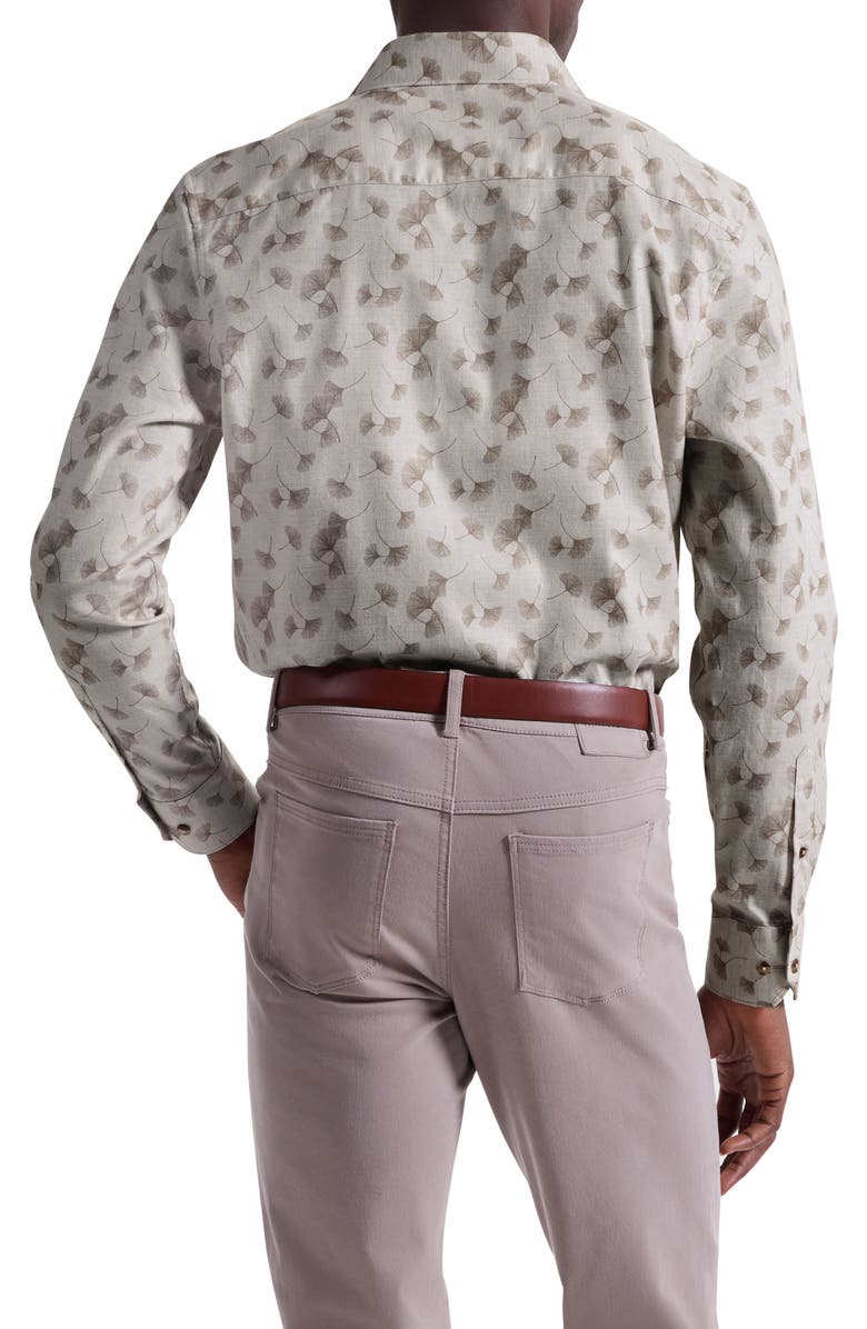Bugatchi Axel Shaped Fit Floral Button-Up Shirt, Alternate, color, Sand