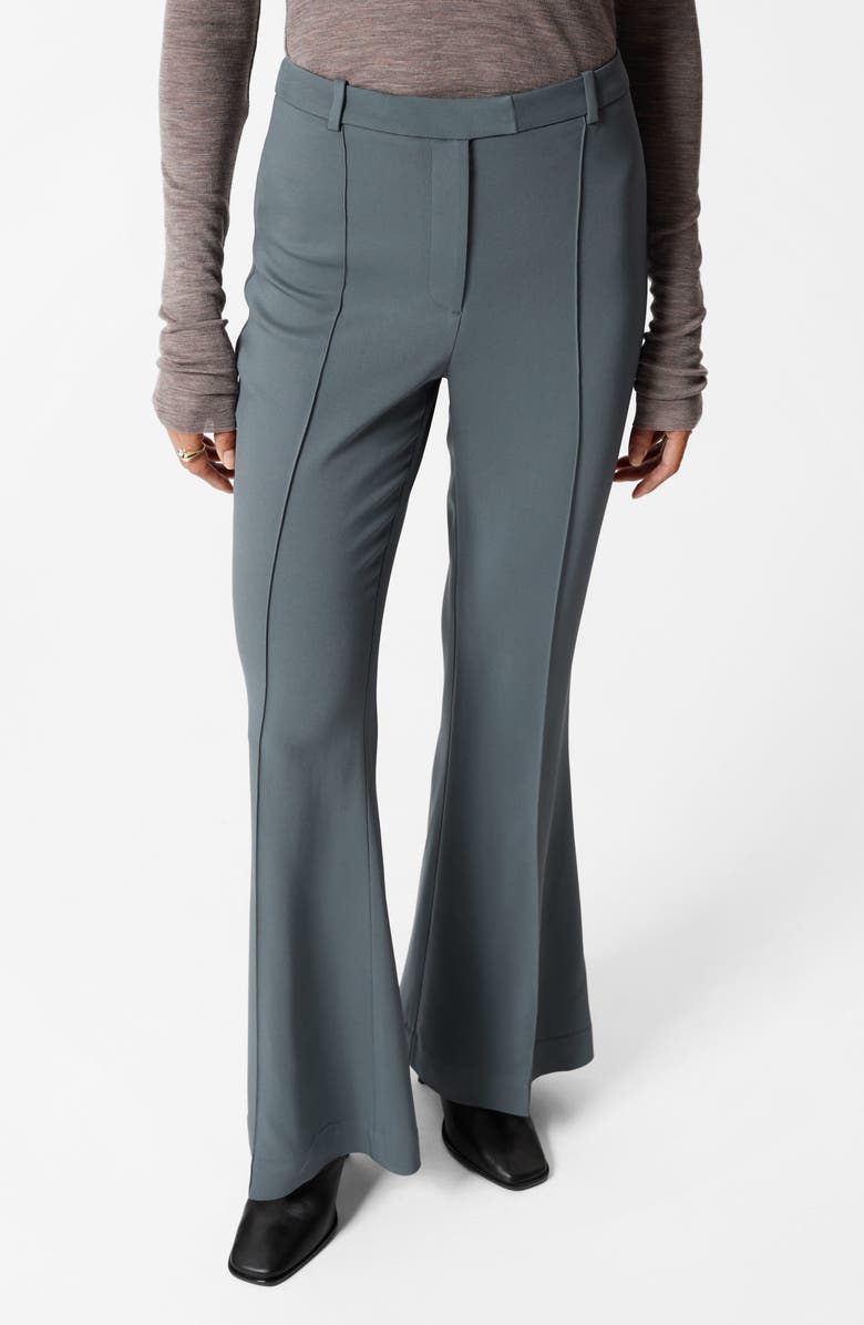 & Other Stories High Waist Pleated Flare Pants, Main, color, Grey Dark