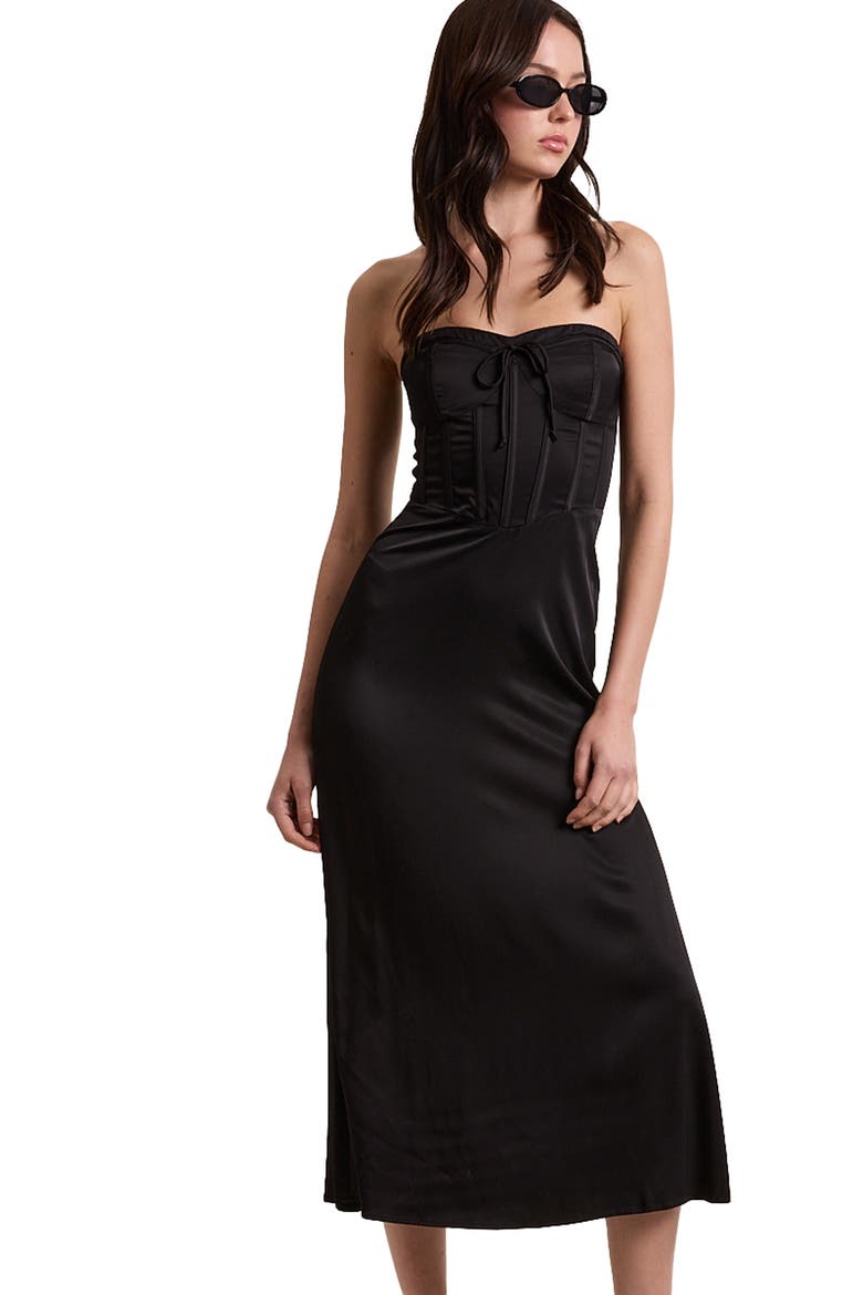 Strapless Corset Midi Dress, Alternate, color, BLACK