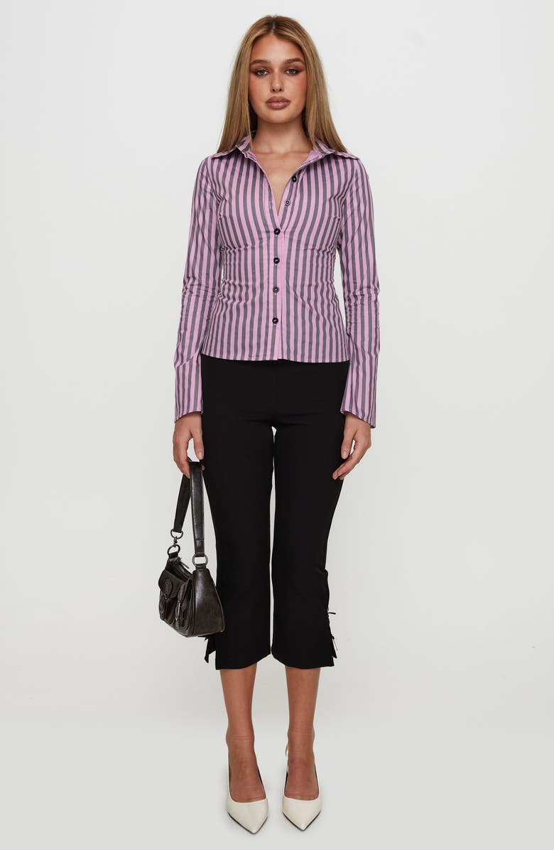 Princess Polly You Hear Me Stripe Cotton Button-Up Shirt, Alternate, color, Pink Stripe